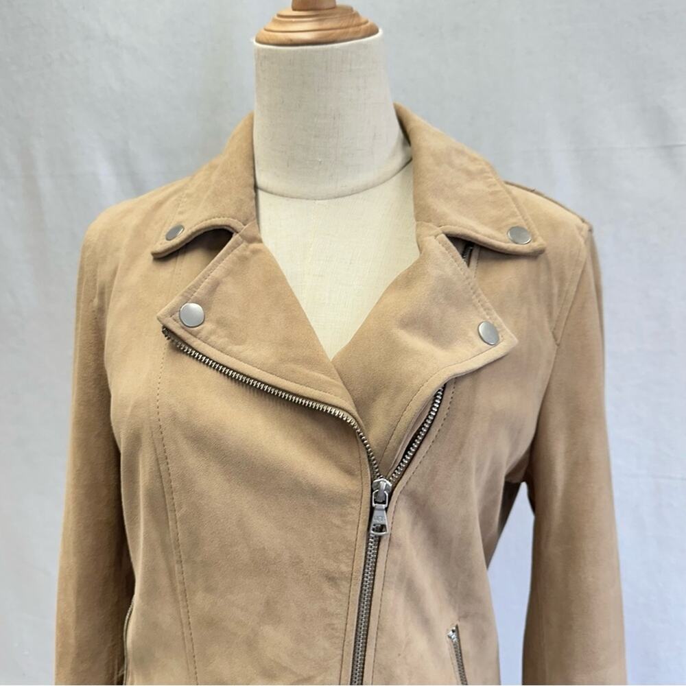 Ugg Stacey suede leather moto biker jacket belted size medium sand color - Picture 13 of 16